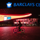 A man rides a bicycle on an empty street near Barclays Center during the outbreak of the coronavirus disease in Brooklyn on March 27.